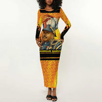Marcus Garvey Long Sleeve Bodycon Dress Yellow African Pattern Design Pan African Flag Civil Rights Movement Tribute - Wonder Print Shop