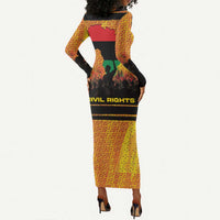 Marcus Garvey Long Sleeve Bodycon Dress Yellow African Pattern Design Pan African Flag Civil Rights Movement Tribute - Wonder Print Shop