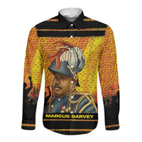 Marcus Garvey Long Sleeve Button Shirt Yellow African Pattern Design Pan African Flag Civil Rights Movement Tribute - Wonder Print Shop