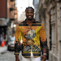 Marcus Garvey Long Sleeve Button Shirt Yellow African Pattern Design Pan African Flag Civil Rights Movement Tribute - Wonder Print Shop
