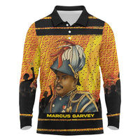 Marcus Garvey Long Sleeve Polo Shirt Yellow African Pattern Design Pan African Flag Civil Rights Movement Tribute - Wonder Print Shop