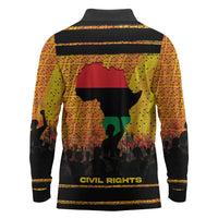 Marcus Garvey Long Sleeve Polo Shirt Yellow African Pattern Design Pan African Flag Civil Rights Movement Tribute - Wonder Print Shop