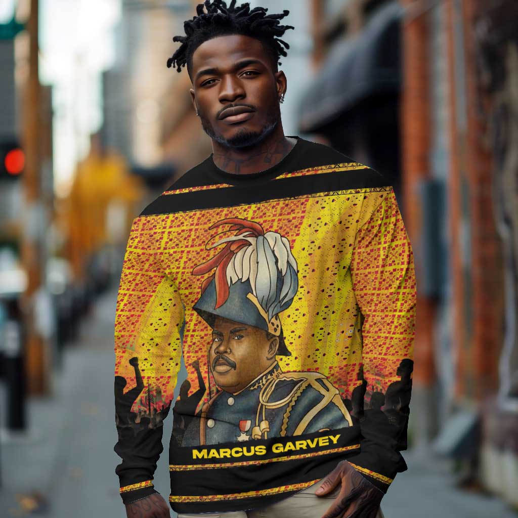 Marcus Garvey Long Sleeve Shirt Yellow African Pattern Design Pan African Flag Civil Rights Movement Tribute - Wonder Print Shop