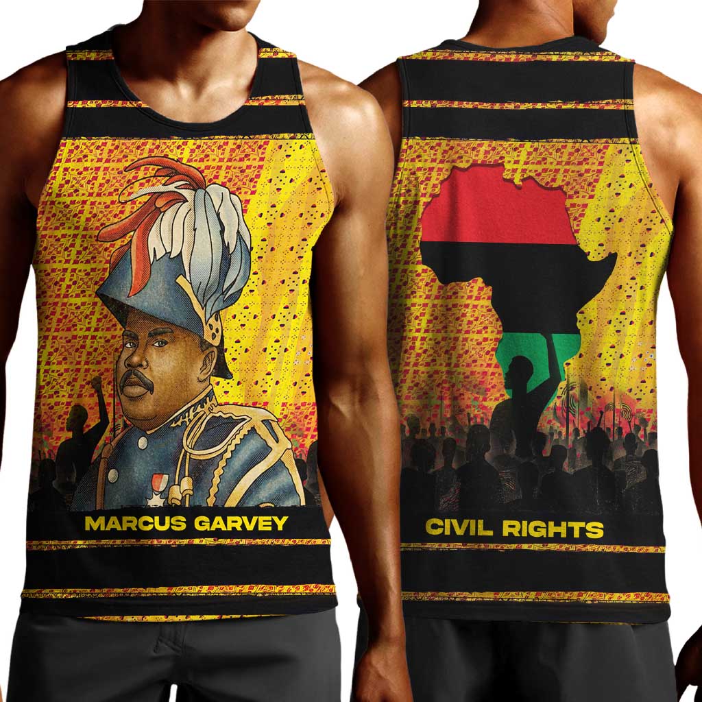 Marcus Garvey Men Tank Top Yellow African Pattern Design Pan African Flag Civil Rights Movement Tribute - Wonder Print Shop