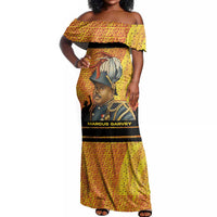 Marcus Garvey Off Shoulder Maxi Dress Yellow African Pattern Design Pan African Flag Civil Rights Movement Tribute - Wonder Print Shop