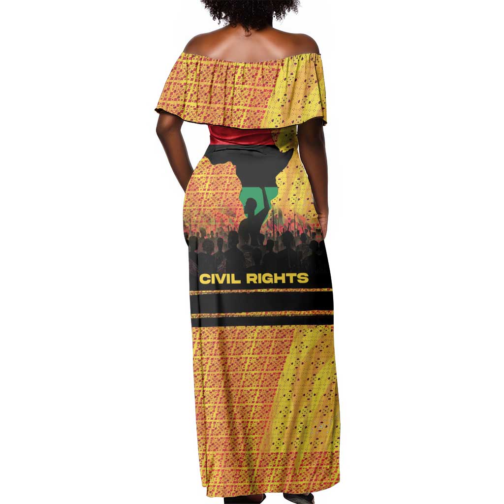 Marcus Garvey Off Shoulder Maxi Dress Yellow African Pattern Design Pan African Flag Civil Rights Movement Tribute - Wonder Print Shop