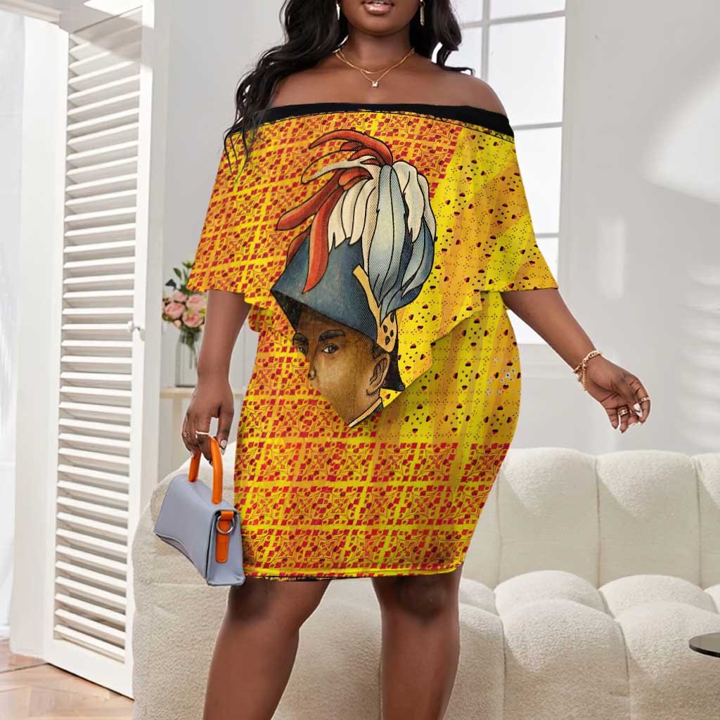 Marcus Garvey Off Shoulder Short Dress Yellow African Pattern Design Pan African Flag Civil Rights Movement Tribute - Wonder Print Shop