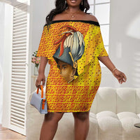 Marcus Garvey Off Shoulder Short Dress Yellow African Pattern Design Pan African Flag Civil Rights Movement Tribute - Wonder Print Shop