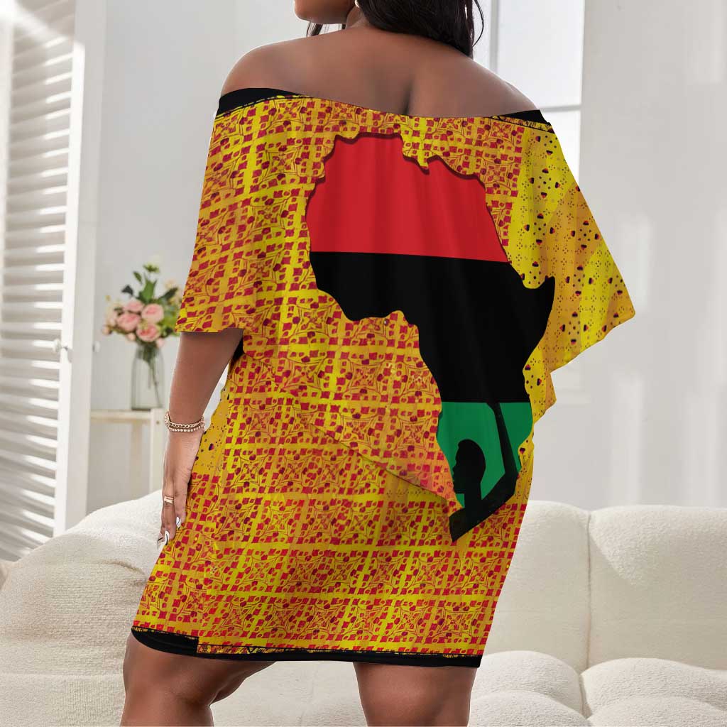 Marcus Garvey Off Shoulder Short Dress Yellow African Pattern Design Pan African Flag Civil Rights Movement Tribute - Wonder Print Shop