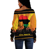 Marcus Garvey Off Shoulder Sweater Yellow African Pattern Design Pan African Flag Civil Rights Movement Tribute - Wonder Print Shop