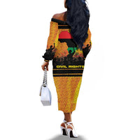 Marcus Garvey Off The Shoulder Long Sleeve Dress Yellow African Pattern Design Pan African Flag Civil Rights Movement Tribute - Wonder Print Shop