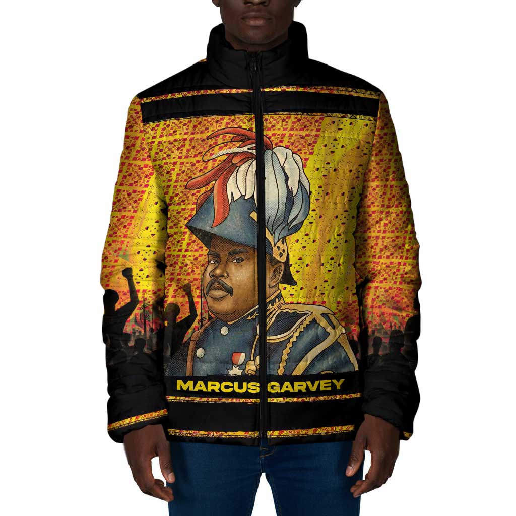 Marcus Garvey Padded Jacket Yellow African Pattern Design Pan African Flag Civil Rights Movement Tribute - Wonder Print Shop