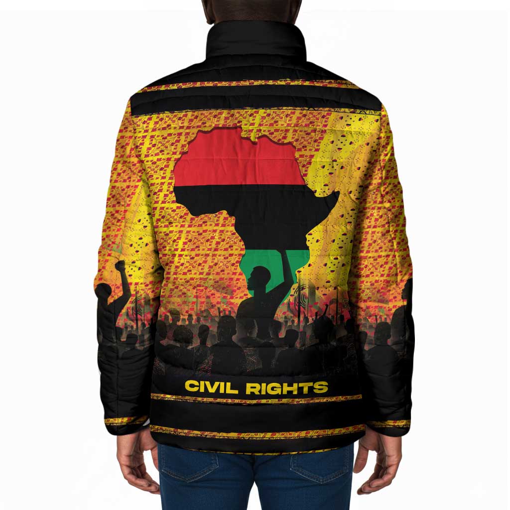 Marcus Garvey Padded Jacket Yellow African Pattern Design Pan African Flag Civil Rights Movement Tribute - Wonder Print Shop