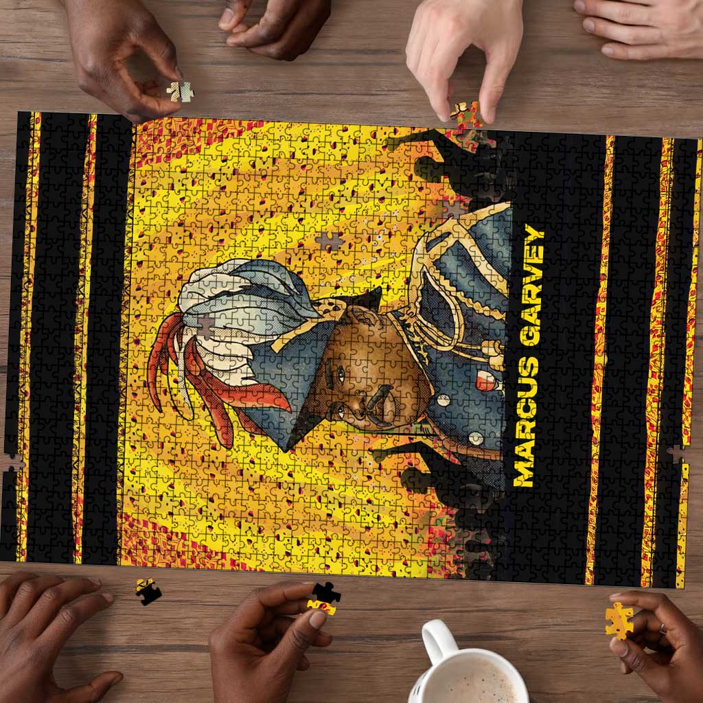 Marcus Garvey Puzzle Yellow African Pattern Design Pan African Flag Civil Rights Movement Tribute - Wonder Print Shop
