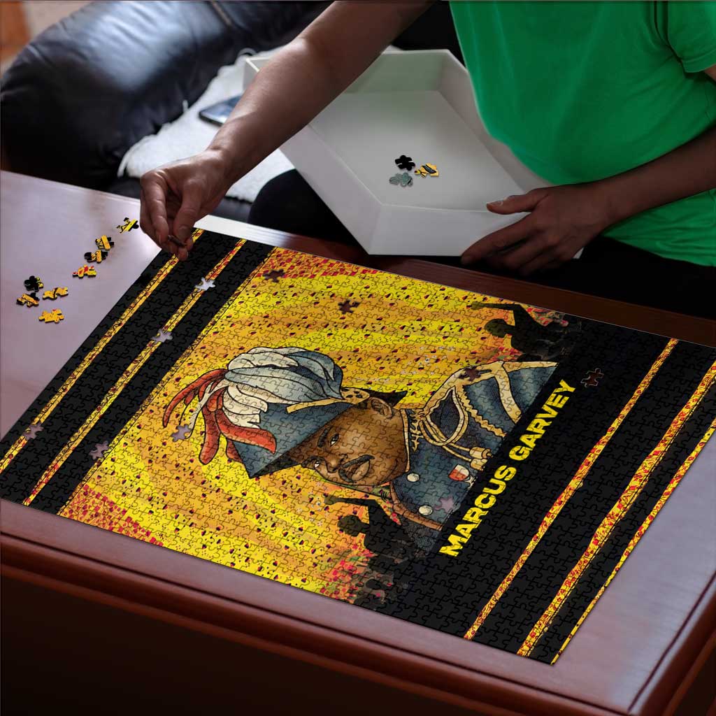 Marcus Garvey Puzzle Yellow African Pattern Design Pan African Flag Civil Rights Movement Tribute - Wonder Print Shop