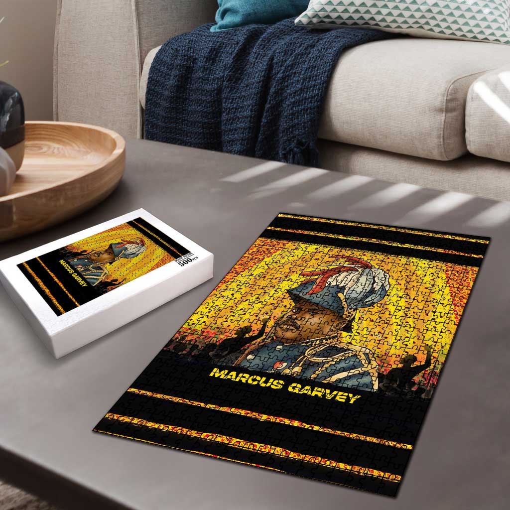 Marcus Garvey Puzzle Yellow African Pattern Design Pan African Flag Civil Rights Movement Tribute - Wonder Print Shop