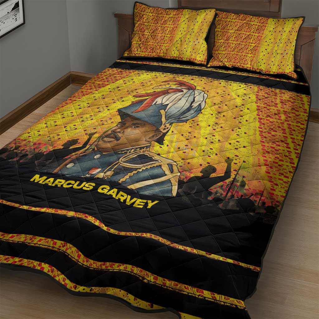 Marcus Garvey Quilt Bed Set Yellow African Pattern Design Pan African Flag Civil Rights Movement Tribute - Wonder Print Shop
