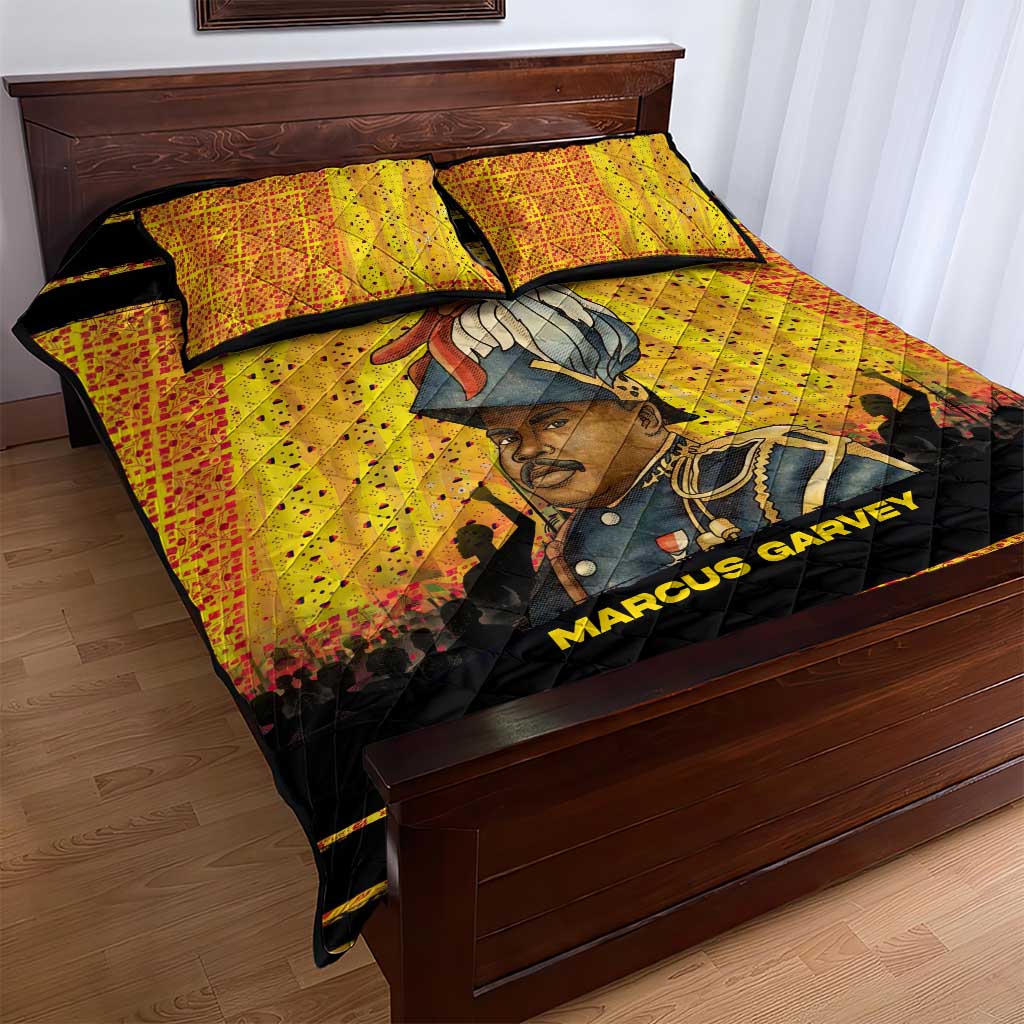 Marcus Garvey Quilt Bed Set Yellow African Pattern Design Pan African Flag Civil Rights Movement Tribute - Wonder Print Shop