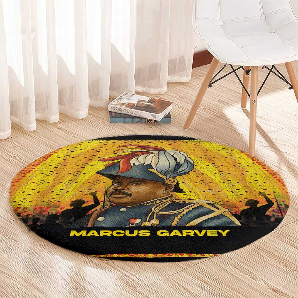Marcus Garvey Round Carpet Yellow African Pattern Design Pan African Flag Civil Rights Movement Tribute - Wonder Print Shop
