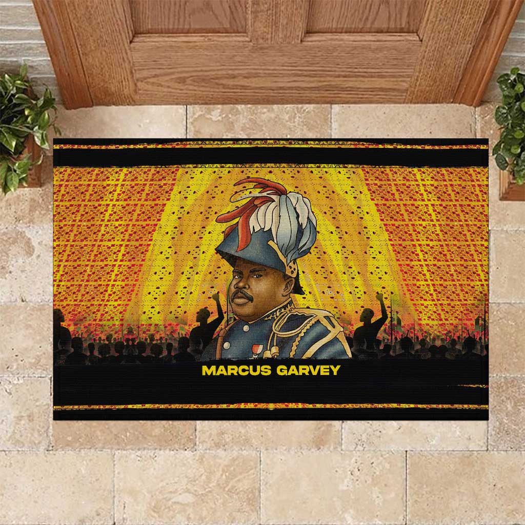Marcus Garvey Rubber Doormat Yellow African Pattern Design Pan African Flag Civil Rights Movement Tribute - Wonder Print Shop