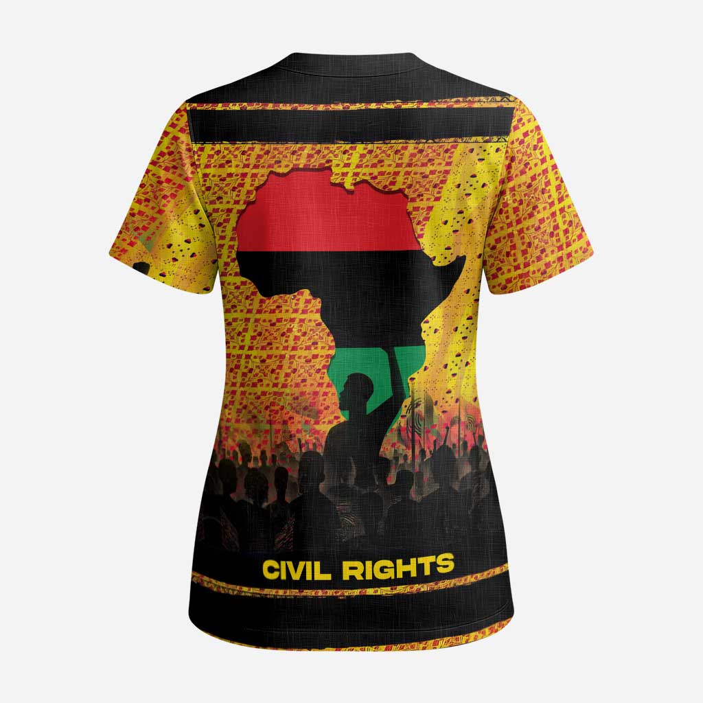 Marcus Garvey Scrub Top Yellow African Pattern Design Pan African Flag Civil Rights Movement Tribute - Wonder Print Shop