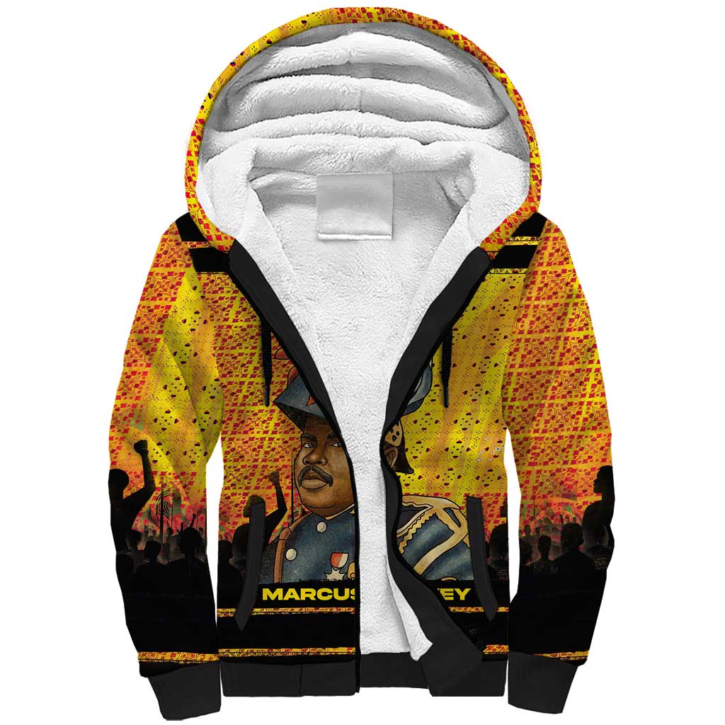 Marcus Garvey Sherpa Hoodie Yellow African Pattern Design Pan African Flag Civil Rights Movement Tribute - Wonder Print Shop