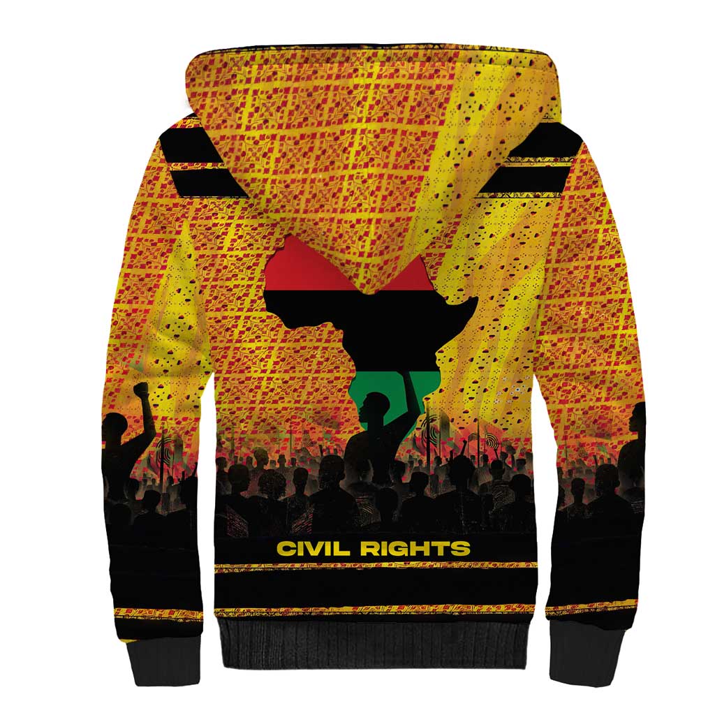 Marcus Garvey Sherpa Hoodie Yellow African Pattern Design Pan African Flag Civil Rights Movement Tribute - Wonder Print Shop