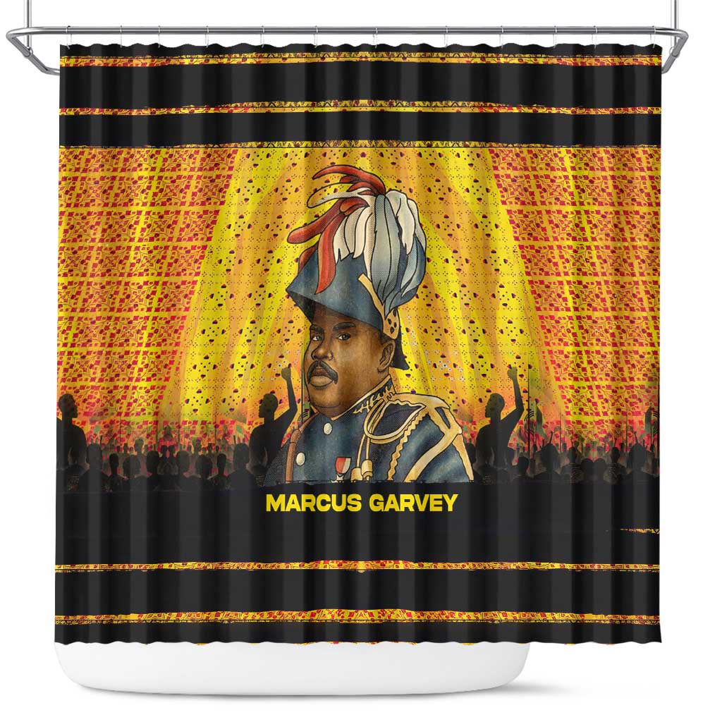Marcus Garvey Shower Curtain Yellow African Pattern Design Pan African Flag Civil Rights Movement Tribute - Wonder Print Shop