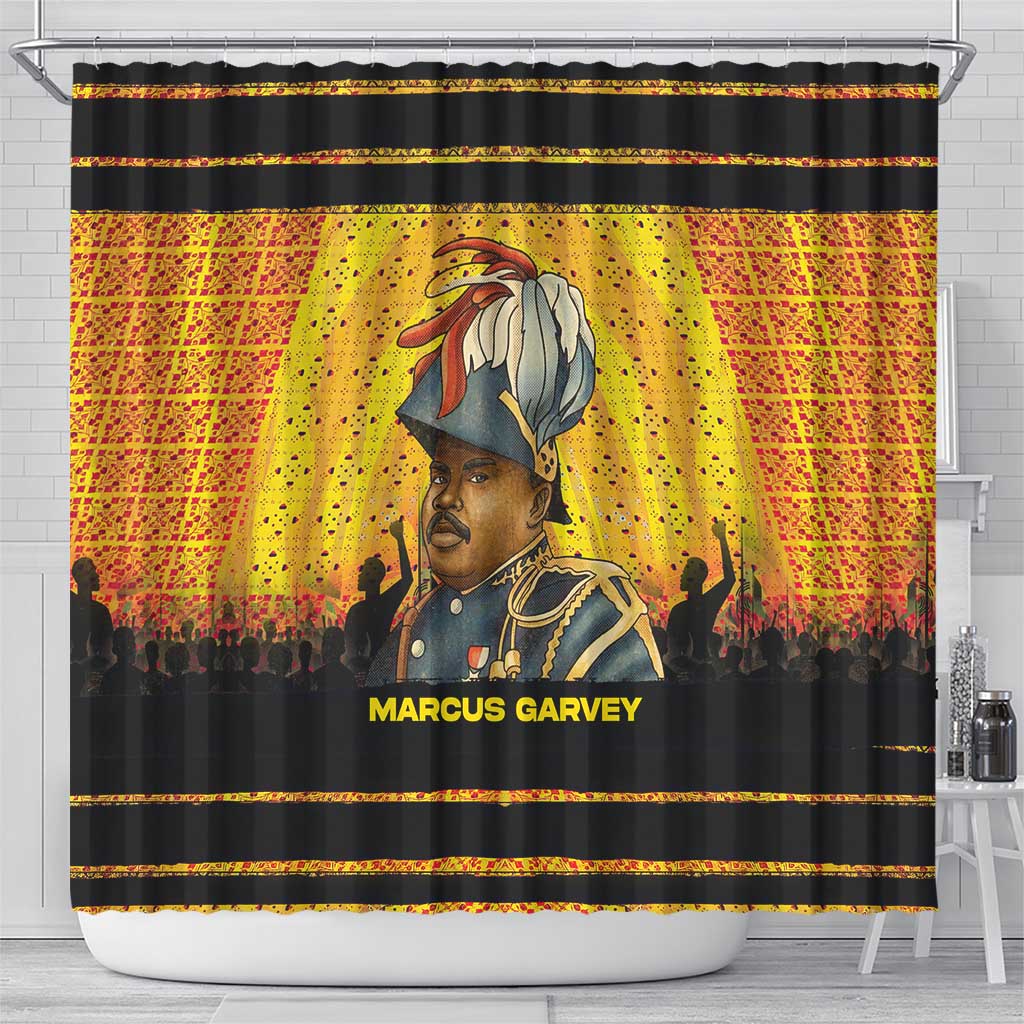 Marcus Garvey Shower Curtain Yellow African Pattern Design Pan African Flag Civil Rights Movement Tribute - Wonder Print Shop