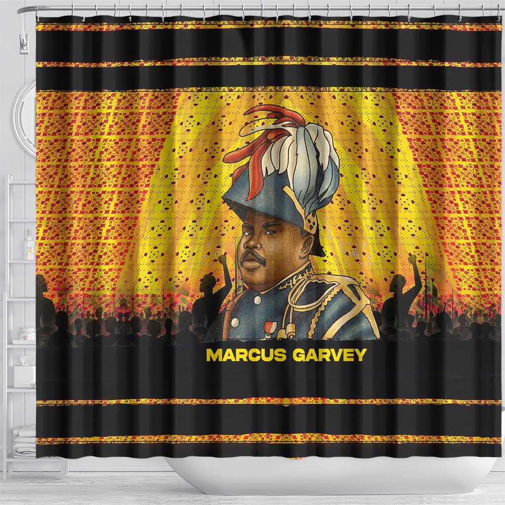 Marcus Garvey Shower Curtain Yellow African Pattern Design Pan African Flag Civil Rights Movement Tribute - Wonder Print Shop