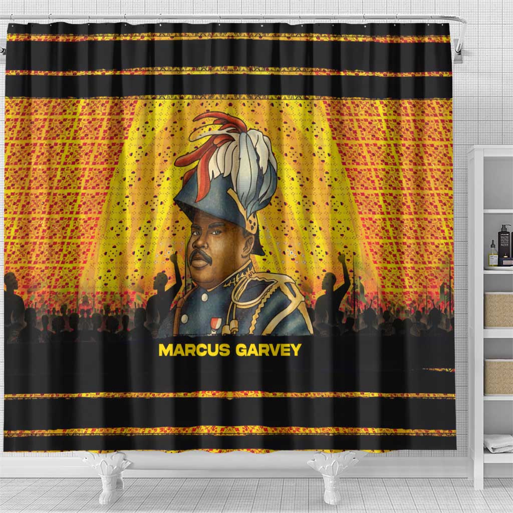 Marcus Garvey Shower Curtain Yellow African Pattern Design Pan African Flag Civil Rights Movement Tribute - Wonder Print Shop