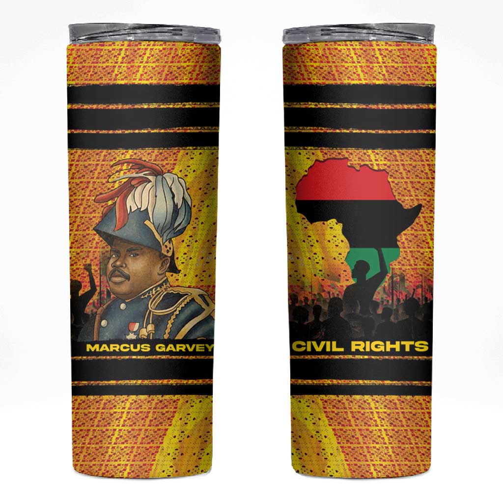 Marcus Garvey Skinny Tumbler Yellow African Pattern Design Pan African Flag Civil Rights Movement Tribute - Wonder Print Shop