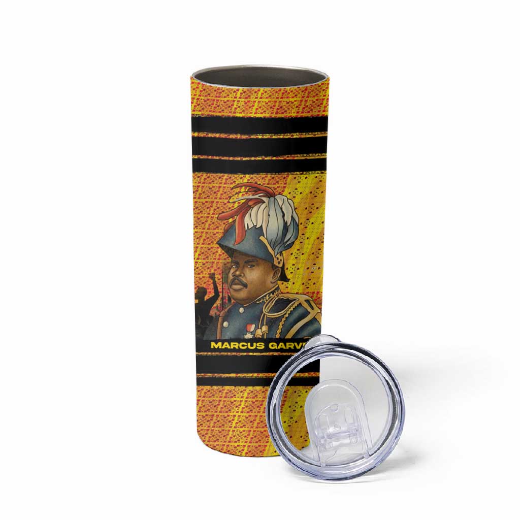 Marcus Garvey Skinny Tumbler Yellow African Pattern Design Pan African Flag Civil Rights Movement Tribute - Wonder Print Shop