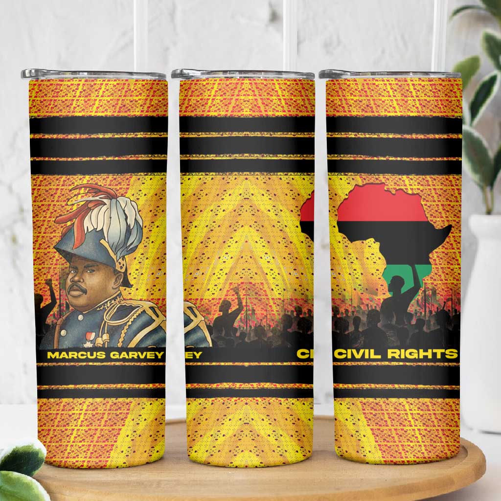 Marcus Garvey Skinny Tumbler Yellow African Pattern Design Pan African Flag Civil Rights Movement Tribute - Wonder Print Shop