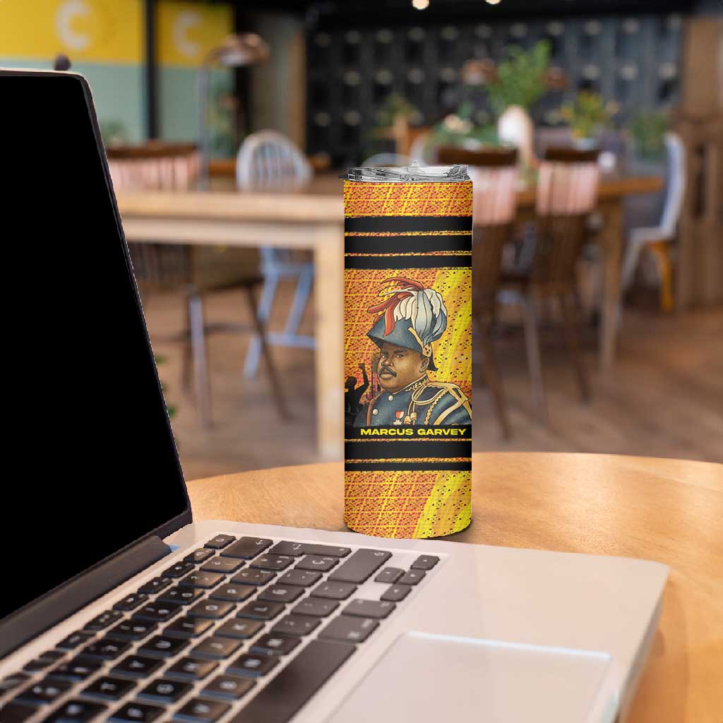 Marcus Garvey Skinny Tumbler Yellow African Pattern Design Pan African Flag Civil Rights Movement Tribute - Wonder Print Shop