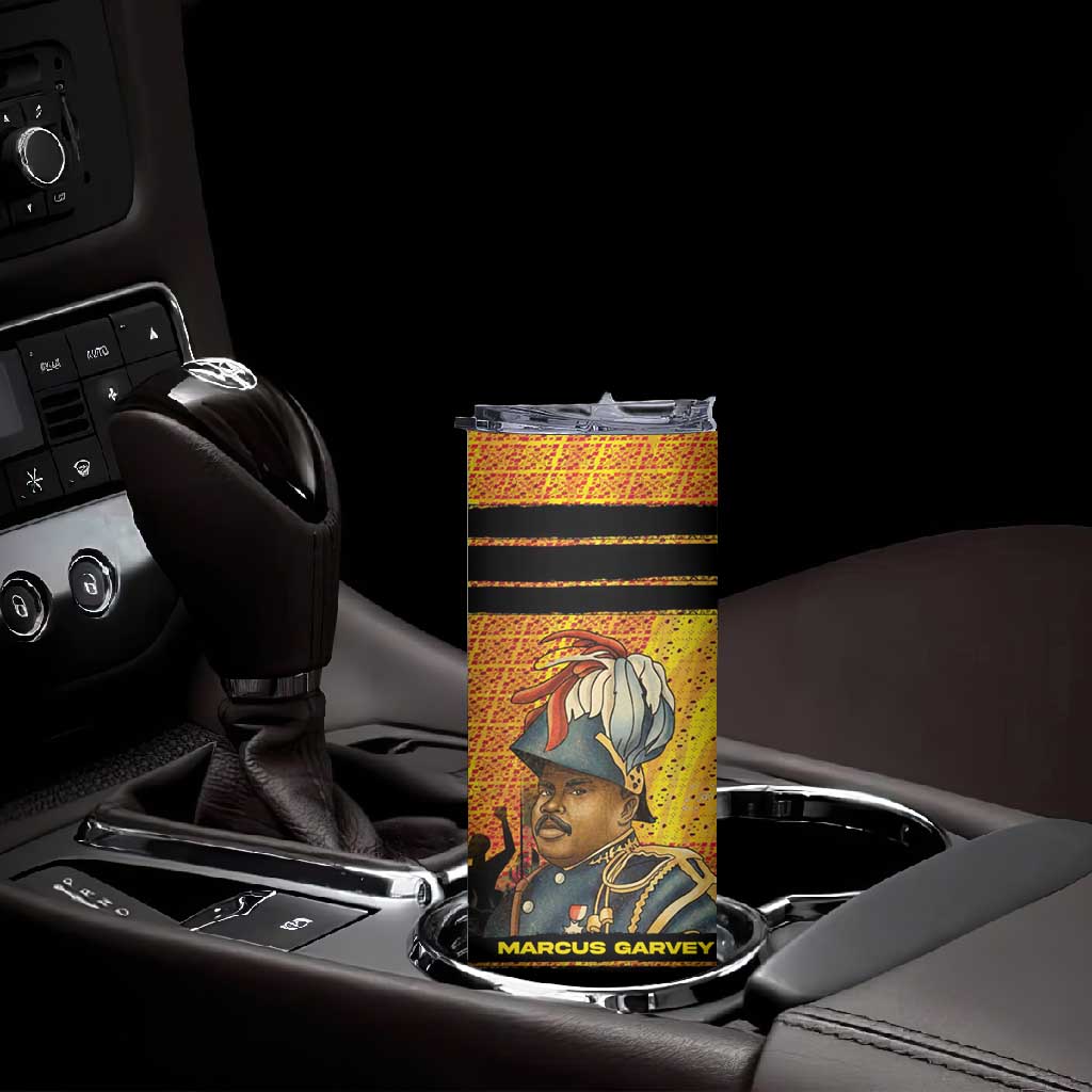 Marcus Garvey Skinny Tumbler Yellow African Pattern Design Pan African Flag Civil Rights Movement Tribute - Wonder Print Shop