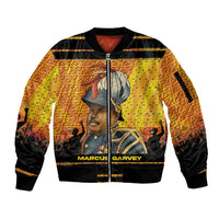 Marcus Garvey Sleeve Zip Bomber Jacket Yellow African Pattern Design Pan African Flag Civil Rights Movement Tribute - Wonder Print Shop