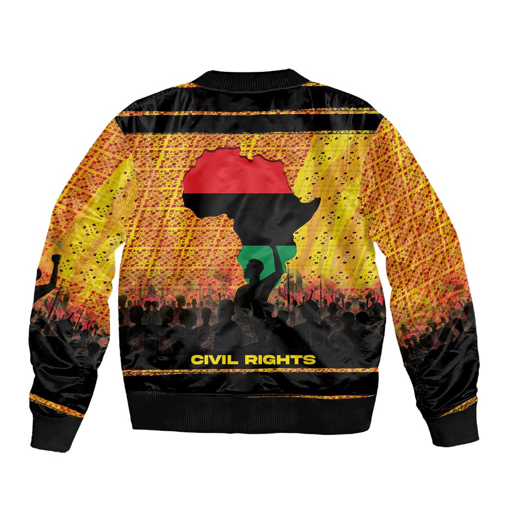 Marcus Garvey Sleeve Zip Bomber Jacket Yellow African Pattern Design Pan African Flag Civil Rights Movement Tribute - Wonder Print Shop