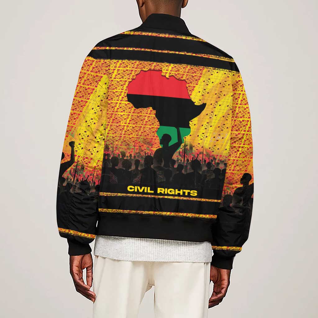 Marcus Garvey Sleeve Zip Bomber Jacket Yellow African Pattern Design Pan African Flag Civil Rights Movement Tribute - Wonder Print Shop