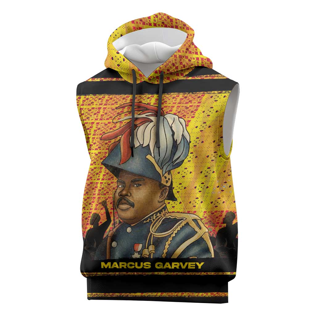 Marcus Garvey Sleeveless Hoodie Yellow African Pattern Design Pan African Flag Civil Rights Movement Tribute - Wonder Print Shop