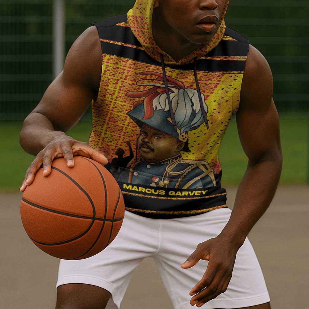 Marcus Garvey Sleeveless Hoodie Yellow African Pattern Design Pan African Flag Civil Rights Movement Tribute - Wonder Print Shop