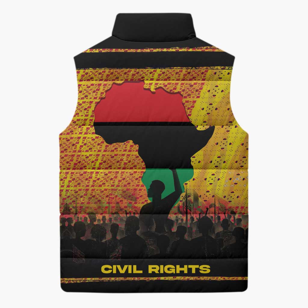 Marcus Garvey Sleeveless Puffer Jacket Yellow African Pattern Design Pan African Flag Civil Rights Movement Tribute - Wonder Print Shop