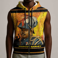 Marcus Garvey Sleeveless Zip Hoodie Yellow African Pattern Design Pan African Flag Civil Rights Movement Tribute - Wonder Print Shop