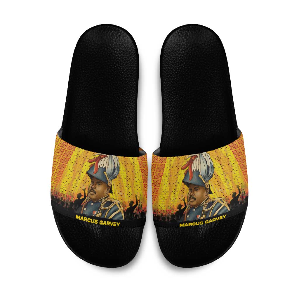 Marcus Garvey Slide Sandals Yellow African Pattern Design Pan African Flag Civil Rights Movement Tribute - Wonder Print Shop