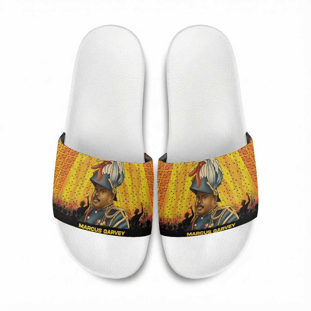 Marcus Garvey Slide Sandals Yellow African Pattern Design Pan African Flag Civil Rights Movement Tribute - Wonder Print Shop