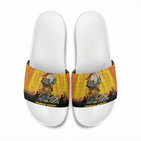 Marcus Garvey Slide Sandals Yellow African Pattern Design Pan African Flag Civil Rights Movement Tribute - Wonder Print Shop