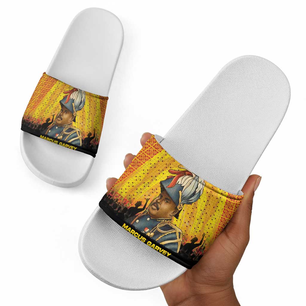 Marcus Garvey Slide Sandals Yellow African Pattern Design Pan African Flag Civil Rights Movement Tribute - Wonder Print Shop
