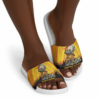 Marcus Garvey Slide Sandals Yellow African Pattern Design Pan African Flag Civil Rights Movement Tribute - Wonder Print Shop