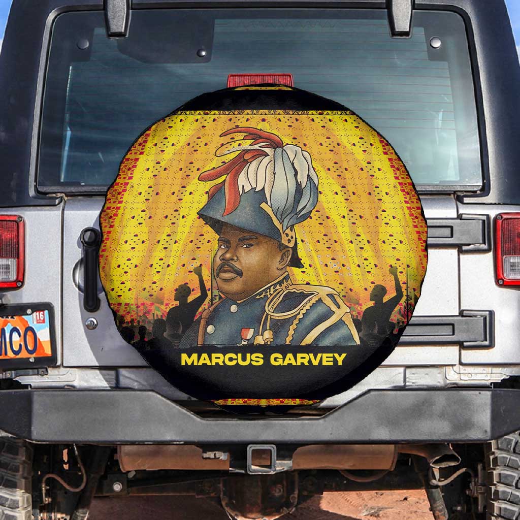 Marcus Garvey Spare Tire Cover Yellow African Pattern Design Pan African Flag Civil Rights Movement Tribute - Wonder Print Shop