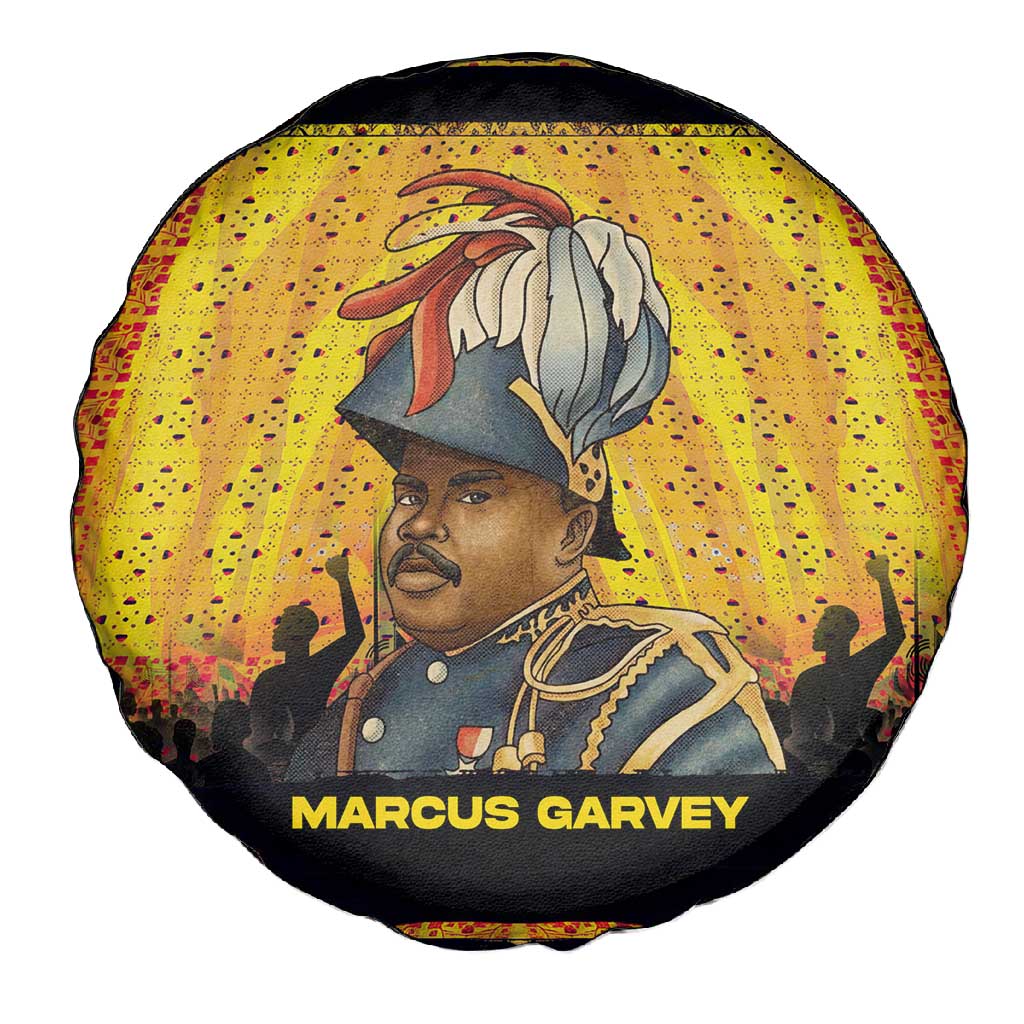Marcus Garvey Spare Tire Cover Yellow African Pattern Design Pan African Flag Civil Rights Movement Tribute - Wonder Print Shop